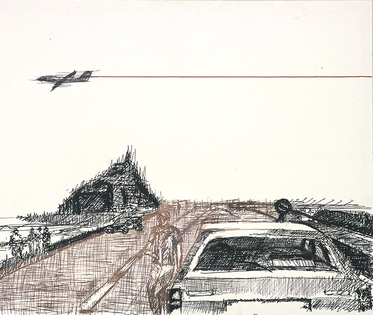 Plane-Spotting---Markers-&-Emullsion-on-canvas-3ft-x-2.5ft-August-2003