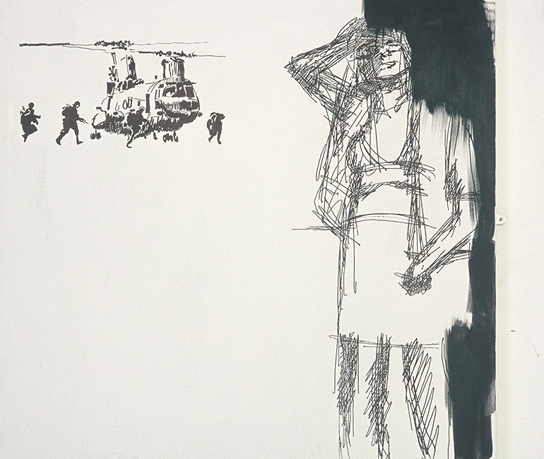 Prepare-For-A-Medivac-Situation---Marker-Pen-on-canvas-with-black-acrylic-4ft-x-4ft-June-2003