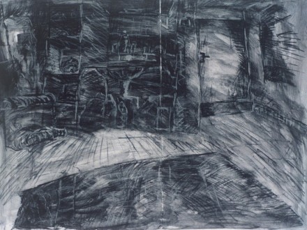 1st-year-degree-drawing-'Bedroom-Interior'---charcoal-&-white-chalk-on-A1-paper-Autumn-1994