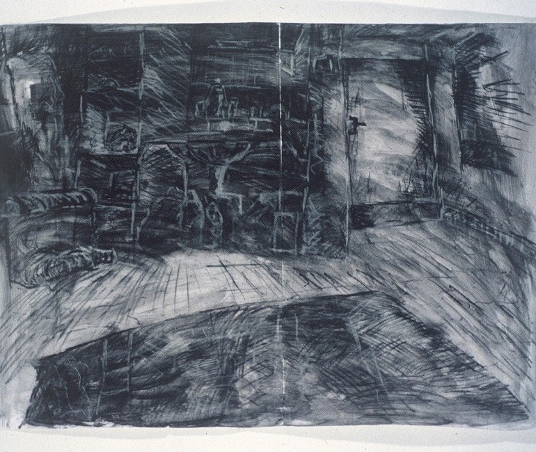 1st-year-degree-drawing-'Bedroom-Interior'---charcoal-&-white-chalk-on-A1-paper-Autumn-1994