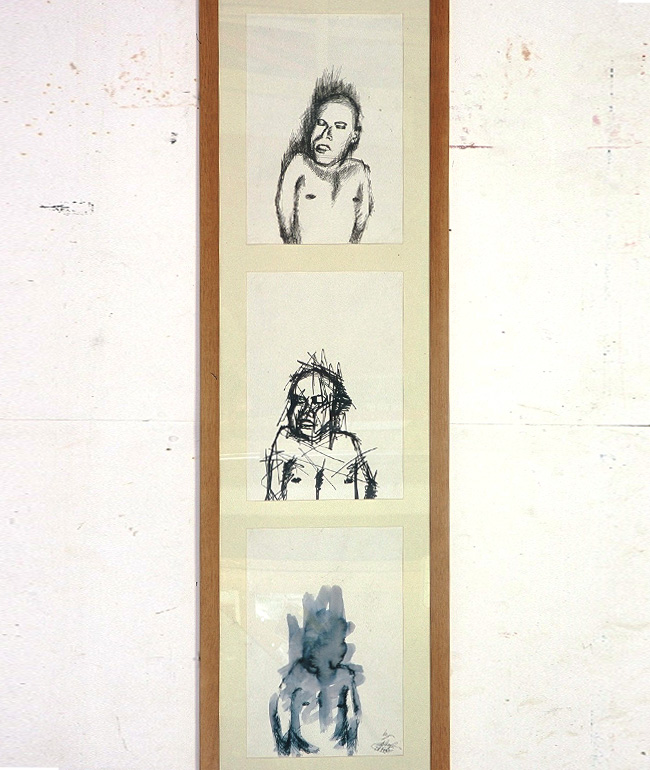 3-Self-Portraits-framed---Mixed-Media-on-Paper-April-2003-1.5ft-x-4ft