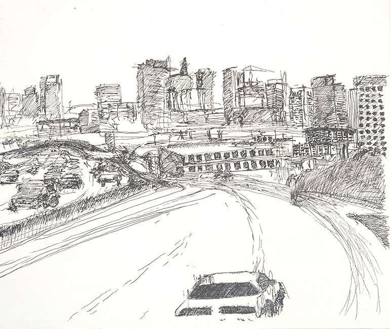 The-Cars-Are-Large-&-Comfortable---Marker-Pen-on-canvas-May-June-2003-5.5ft-x-3.5ft