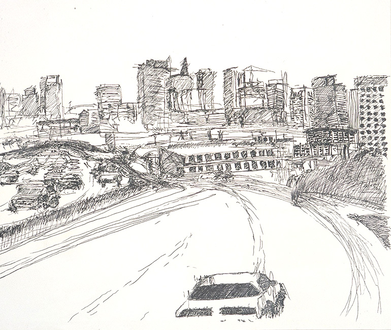 The-Cars-Are-Large-&-Comfortable---Marker-Pen-on-canvas-May-June-2003-5.5ft-x-3.5ft